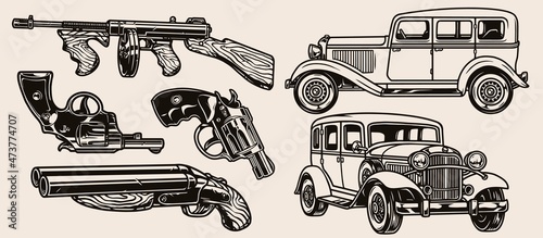 Mafia firearms and cars vintage composition photo