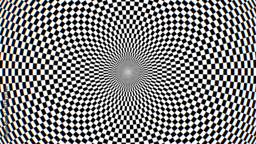 Hypnotic Black and White Checkerboard Spiral Optical Illusion Pattern - 4K Seamless VJ Loop Motion Background Animation