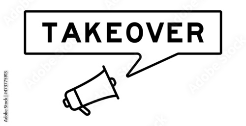 Megaphone icon with speech bubble in word takeover on white background