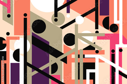 Geometric illustration of multi coloured active human figures