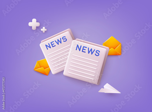 Concept News update. News webpage, information about events, activities, company information and announcements for web page. 3D Web Vector Illustrations.