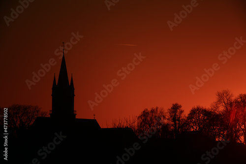 Silhouette of German church in Magdeburg, in dusk © jojoo64