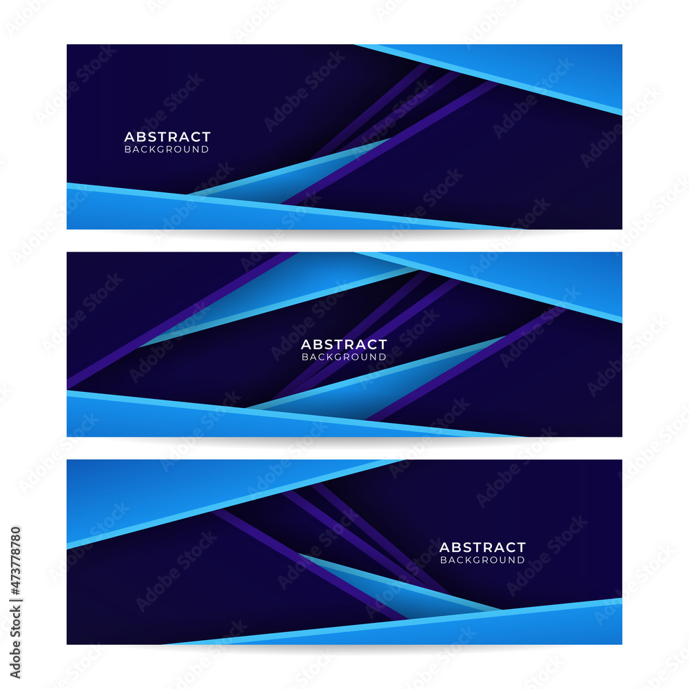 Set of modern 3D abstract gradient dark navy blue banner background. Blue abstract technology banner templates for the web, social media, banner, cover, flyer, card, poster, wallpaper, texture