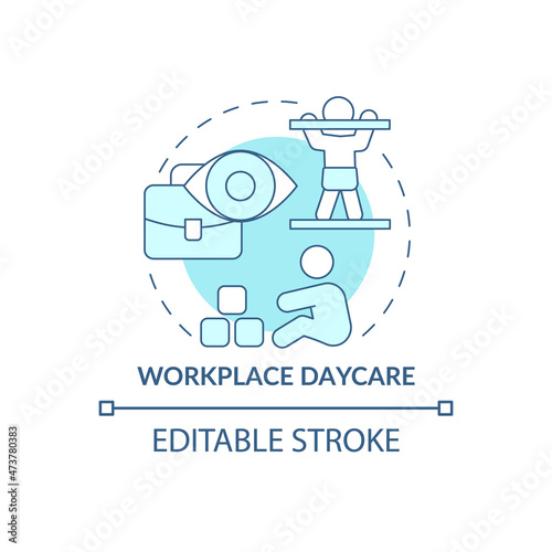 Workplace childcare concept icon. Staff kids babysitting. Parents work perks abstract idea thin line illustration. Isolated outline drawing. Editable stroke. Roboto-Medium, Myriad Pro-Bold fonts used