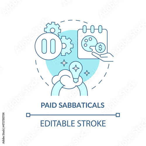 Compensated sabbaticals concept icon. Employee self realization vacation abstract idea thin line illustration. Isolated outline drawing. Editable stroke. Roboto-Medium, Myriad Pro-Bold fonts used
