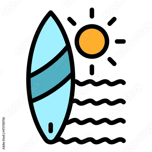 Surfing board icon. Outline surfing board vector icon color flat isolated