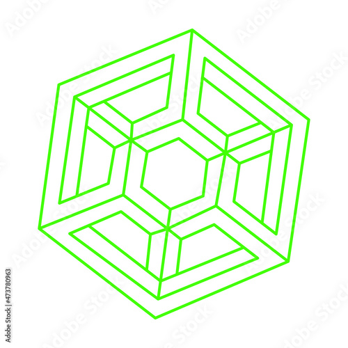 Impossible shapes. Logo. Sacred geometry figures. Optical illusion. Abstract eternal geometric objects. Impossible endless outline. Optical art. Impossible geometry shape on a white background.