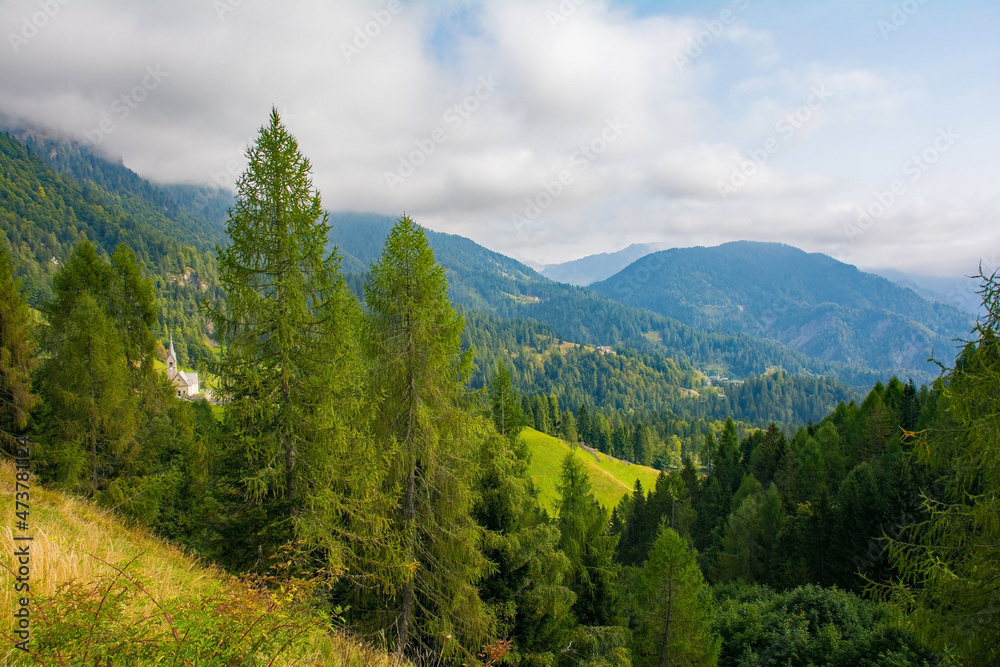 The late summer landscape near the Alpine village of Sauris di Sopra, Udine Province, Friuli-Venezia Giulia, north east Italy
