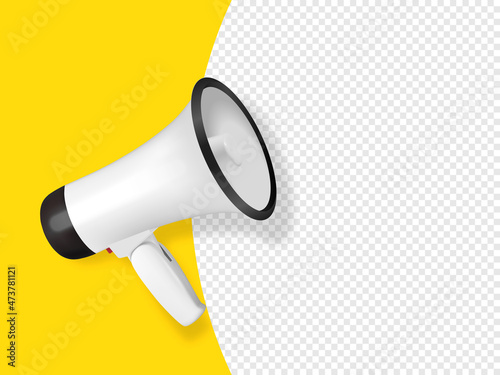 Vector Sale, Announcement, Hot News Banner Design Template with 3d Realistic White Megaphone and Speech Bubble on Yellow Background. Shopping, Discount Background. Big Sale Special Offer Concept