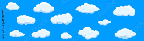 Fototapeta Naklejka Na Ścianę i Meble -  Clouds set isolated on blue background. Collection of clouds for web site, poster, placard and wallpaper. Creative modern concept. Clouds vector illustration