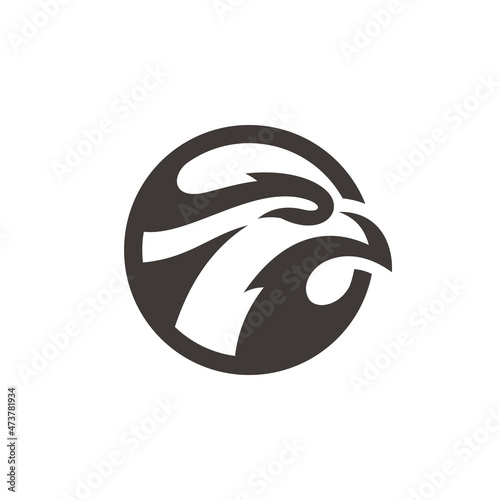Eagle head and circle logo template. Falcon hawk silhouette badge emblem vector icon