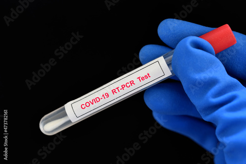 Nasopharyngeal swab from patient for COVID-19 test by using RT-PCR method  photo