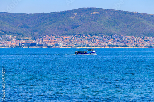 Pleasure boat sailing on the Black sea in Nessebar, Bulgaria