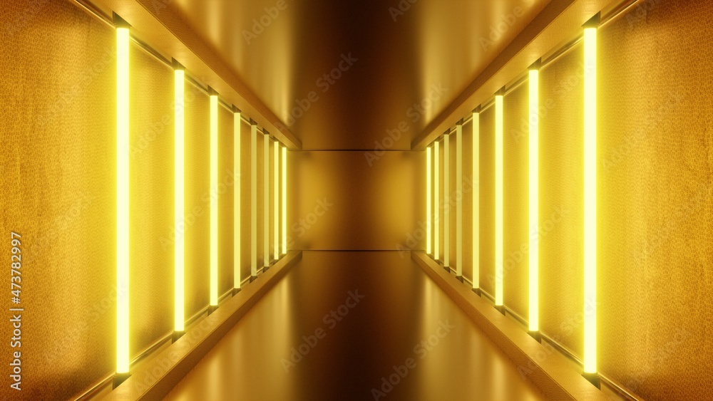 Beautiful Golden Tunnel Hall of Neon Lights Shiny Reflections Glowing - Abstract Background Texture Beautiful Golden Tunnel Hall of Neon Lights Shiny Reflections Glowing - Abstract Background Texture
