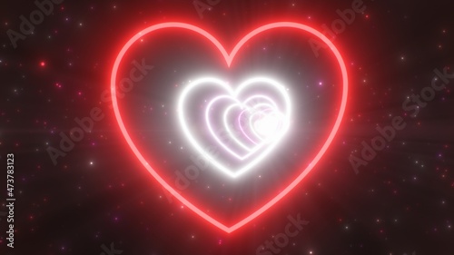 Heart Shape Twisted Tunnel of Valentine's Day Fluorescent Neon Lights - Abstract Background Texture