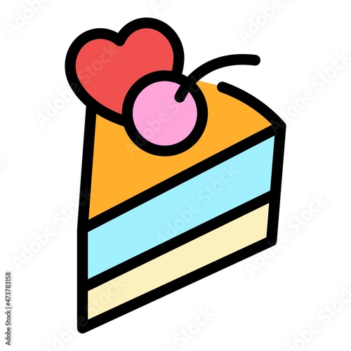 Cherry cake icon. Outline cherry cake vector icon color flat isolated