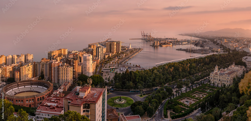 Malaga panoramic view in the summer evening 