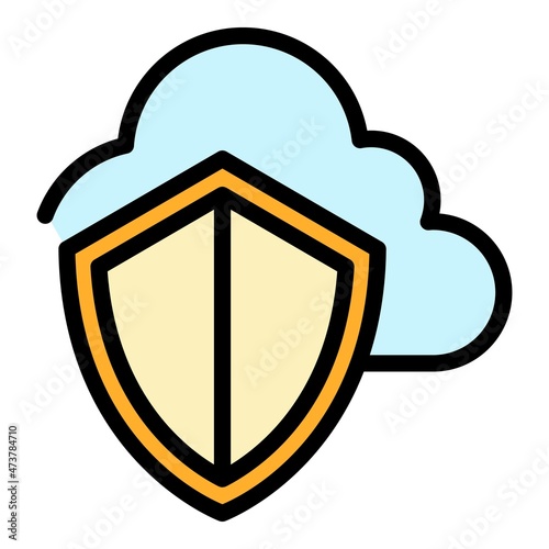 Data cloud shield icon. Outline data cloud shield vector icon color flat isolated