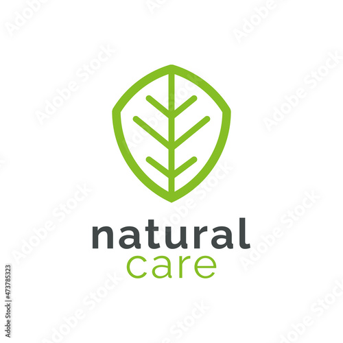 Minimalist shield  with leaves natural logo design