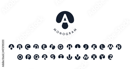 Black logo with cut out silhouette of letters, round monogram set for business and branding. Modern vector logotype collection, circle badge with negative space style