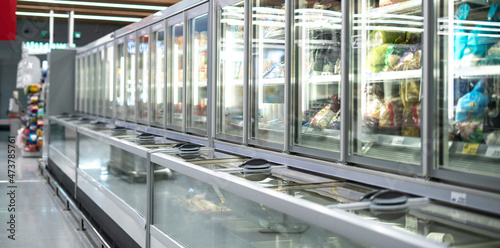 supermarket fresh food in the fridge shelves