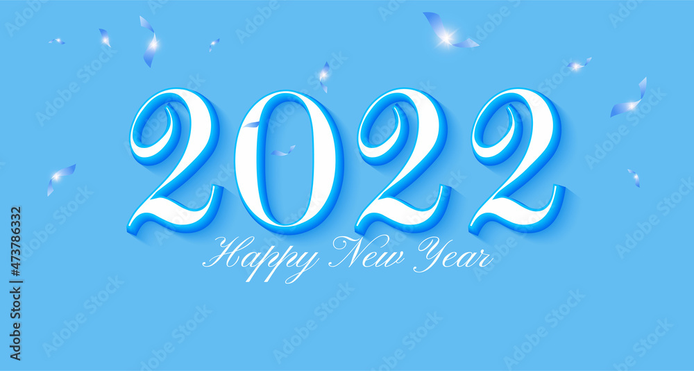 2022 Happy New Year greeting card in soft blue color