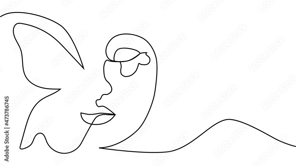 abstract face with butterfly one line drawing. Portret minimalistic style abstract face with butterfly one line drawing. Portret minimalistic style