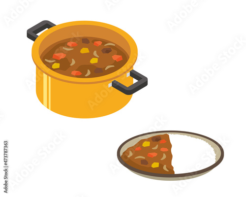 カレーのアイソメトリックイラスト