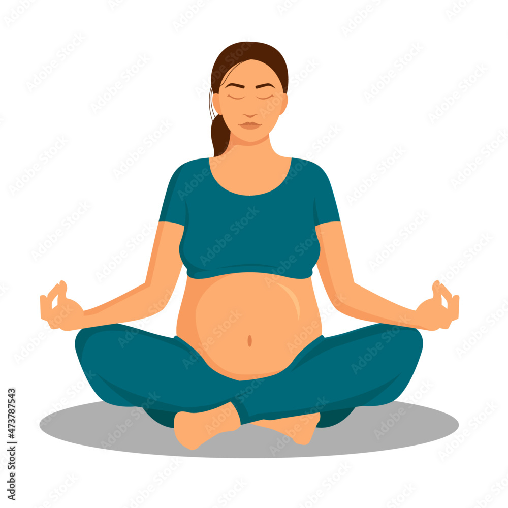 Pregnant woman doing yoga lotus position Relaxation And Meditation During Pregnancy flat style vector illustration Minimal Design Pregnant woman doing yoga lotus position Relaxation And Meditation During Pregnancy flat style vector illustration Minimal Design