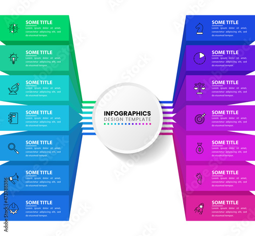 Infographic template with 14 steps or options. Vector