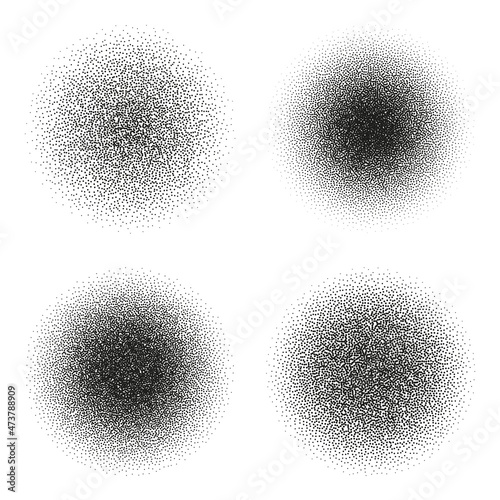 Circle halftone dots frame set. Round black design element. Vector illustration.