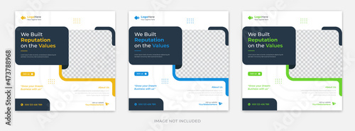 Company  digital marketing social media post template design, with creative shapes vector