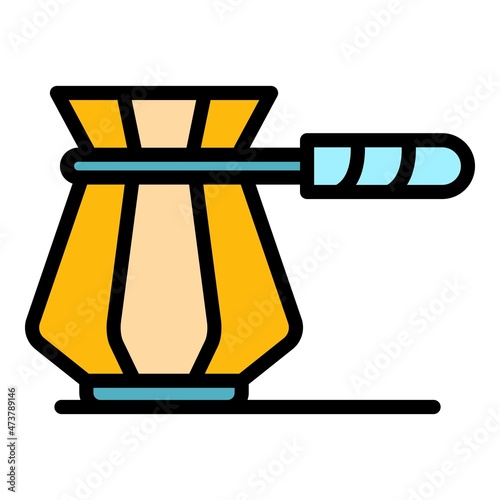 Turkish coffee cezve icon. Outline turkish coffee cezve vector icon color flat isolated