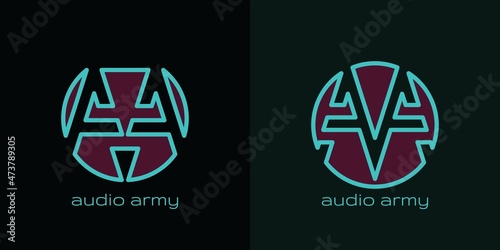 Modern logo set of circular twin letter A. Negative space style. Two beautiful shield logo designs for personal and company branding. EPS10.