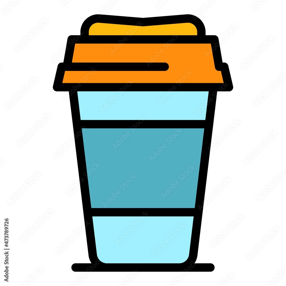 Hot coffee plastic cup icon. Outline hot coffee plastic cup vector icon color flat isolated Hot coffee plastic cup icon. Outline hot coffee plastic cup vector icon color flat isolated