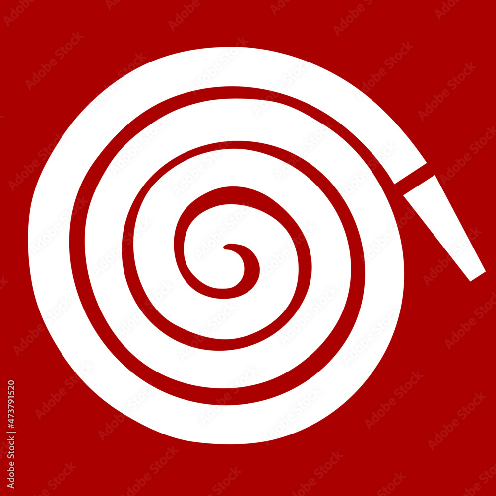 Red icon sign board for fire extinguisher. Hose spiral symbol or label. Red icon sign board for fire extinguisher. Hose spiral symbol or label.