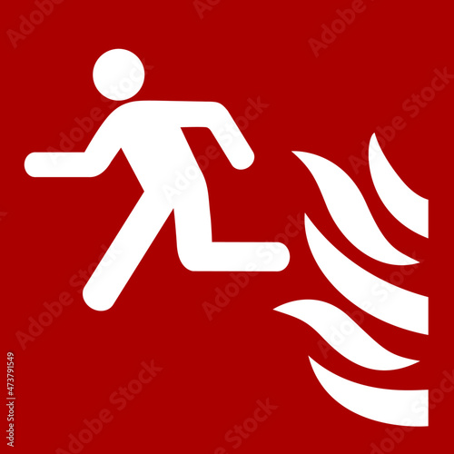 Red icon sign board for fire extinguisher. Fire, man symbol or label.