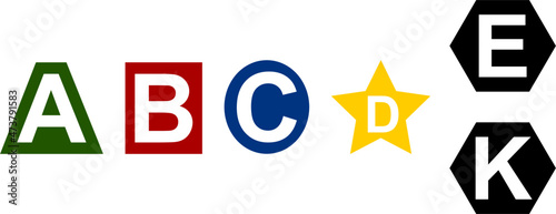 Letter sign boards for type of fire extinguisher. Label or symbol icons info.