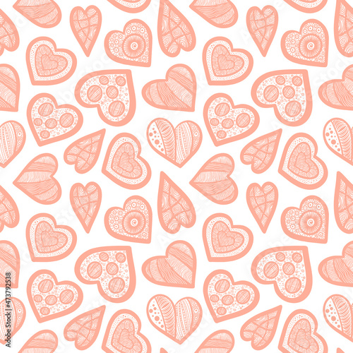 Hand drawn hearts seamless pattern. Valentine day background. Vector illustration.