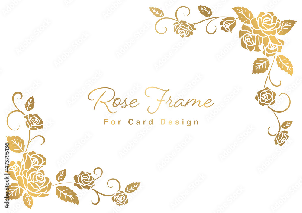 Rose Illustrations Card Design Template, Golden Ornament on White Background