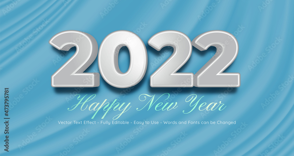 Editable 2022 happy new year with 3d metal lettering