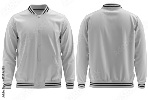 Print op canvas Blank (White and black piping  )varsity bomber jacket isolated on white background