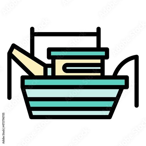 Marine fishing boat icon. Outline marine fishing boat vector icon color flat isolated