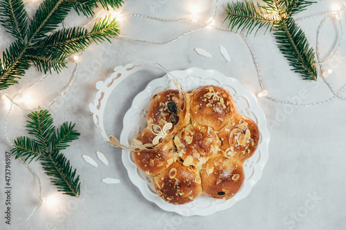 Swiss traditional bread - called in German Dreikönigskuchen or Three Kings Cake - baked in Switzerland on January 6.