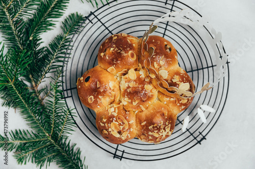 Swiss traditional bread - called in German Dreikönigskuchen or Three Kings Cake - baked in Switzerland on January 6. photo