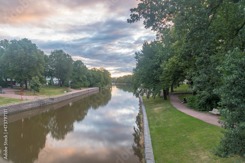 Aura river at sunrise in the morning in Turku, Finland. photo