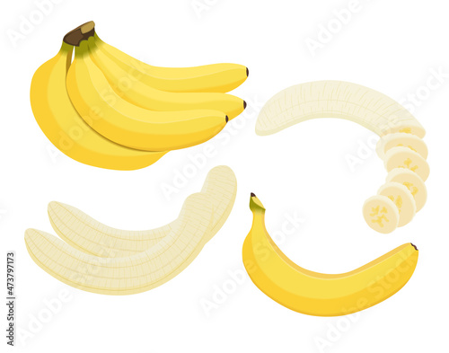 Yellow vector bananas set..Isolated on white background