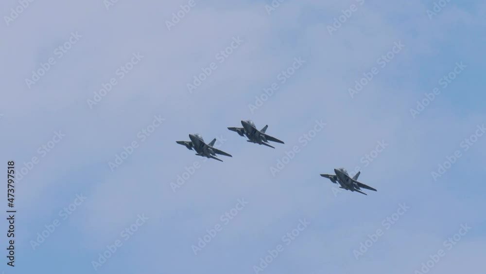 Three fighters fly on the sky in 4k slow motion 60fps Three fighters fly on the sky in 4k slow motion 60fps