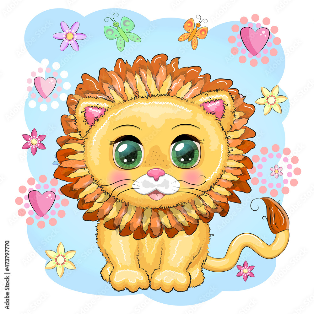Cartoon lion with expressive eyes. Wild animals, character, childish cute style. Cartoon lion with expressive eyes. Wild animals, character, childish cute style.