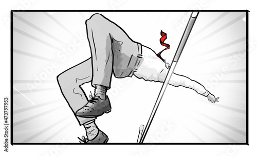 Marker visual of Business man performing high jump from below